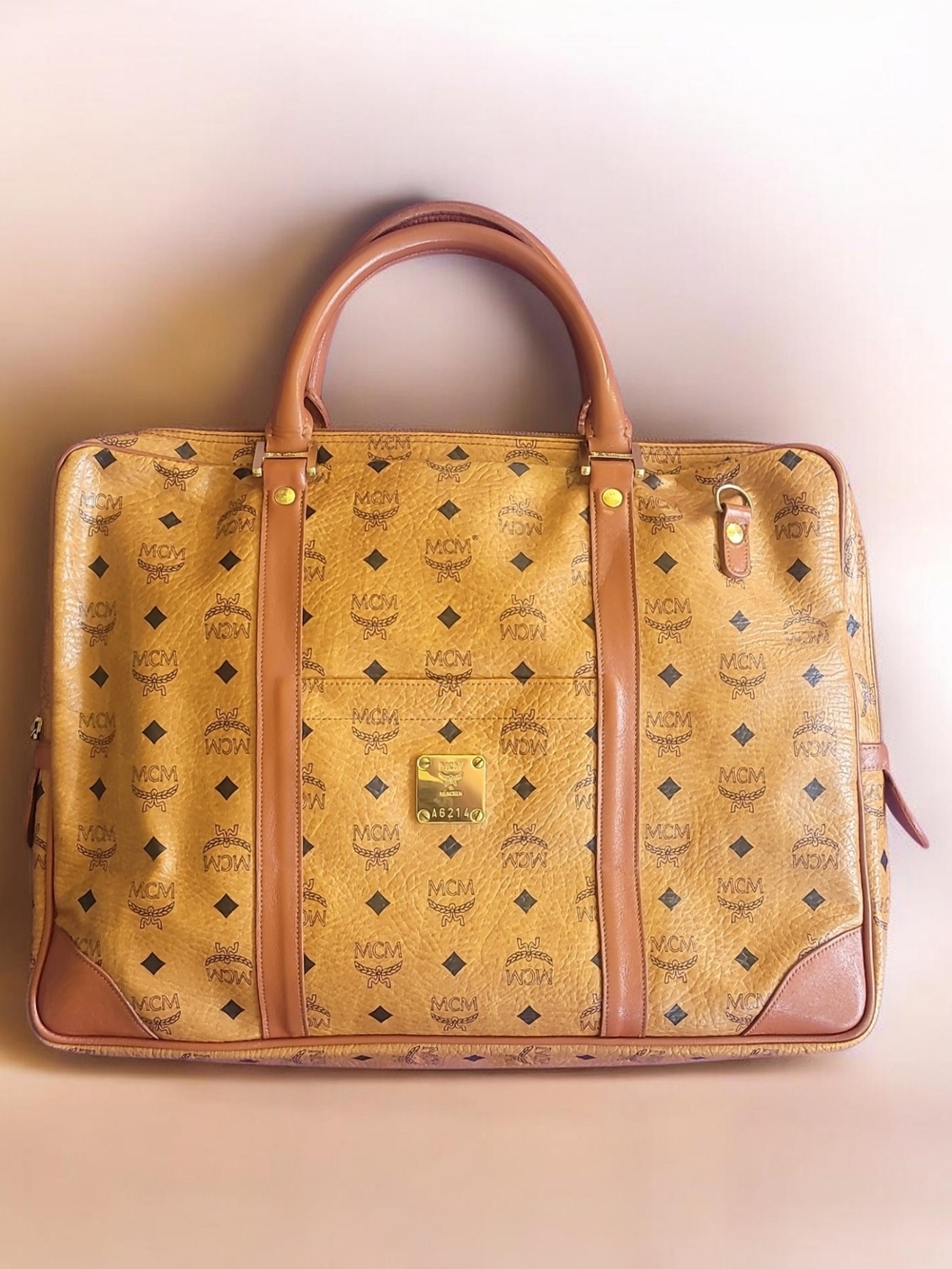 MCM Cognac Visetos Leather Laptop Document Briefcase Bag